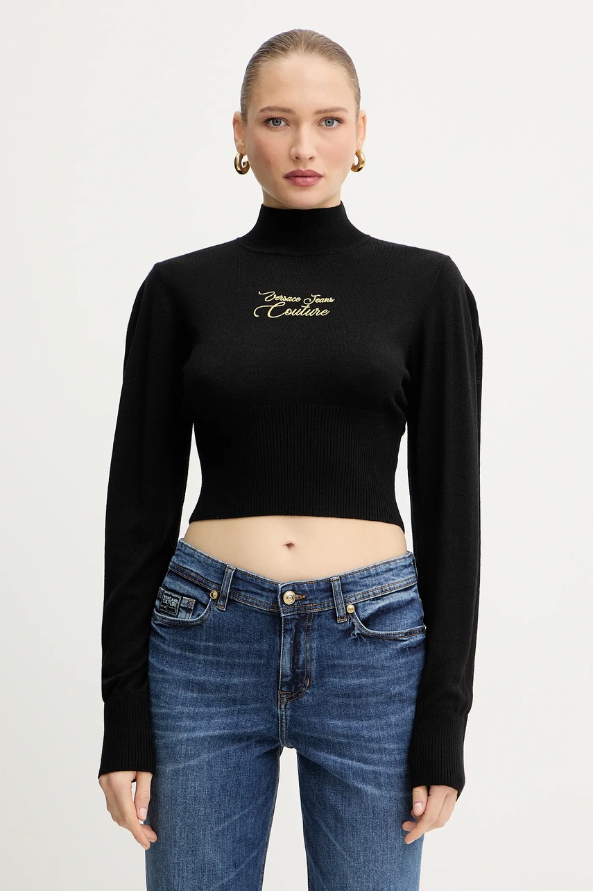 Versace Jeans Couture pulover din amestec de lână culoarea negru, light, cu turtleneck, 79HAFMH8 CMH62