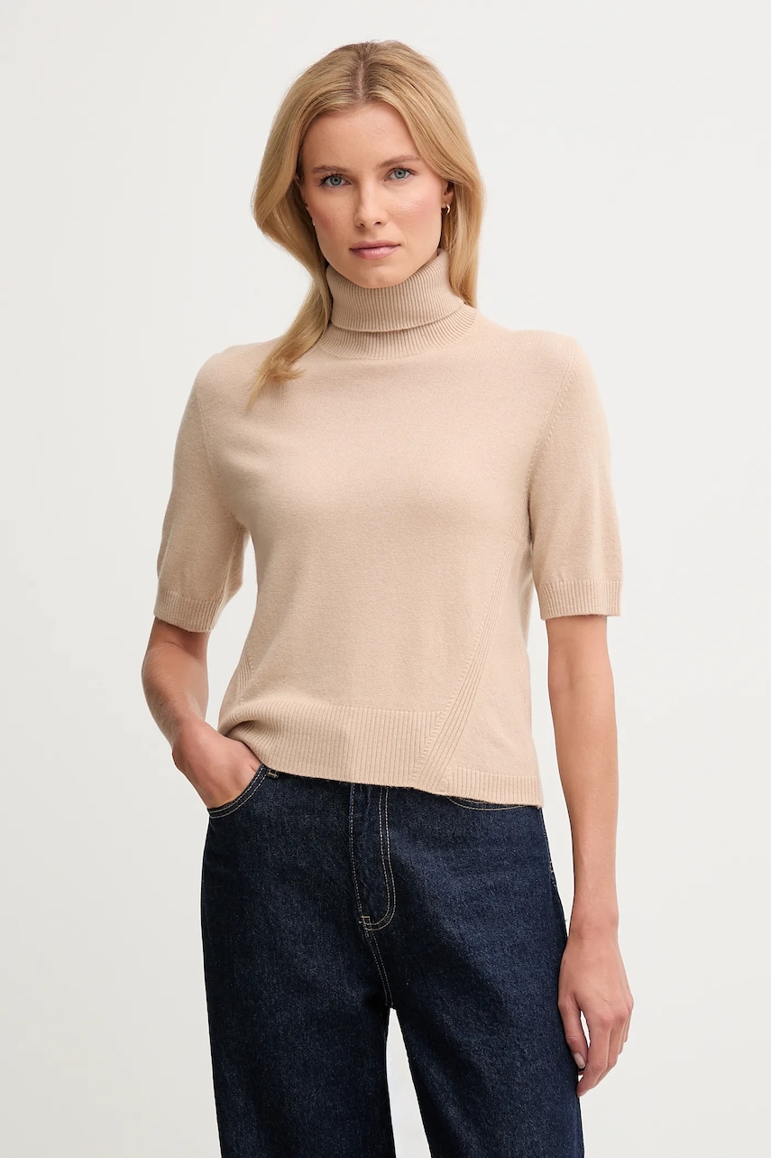 United Colors of Benetton pulover de lână pentru copii culoarea bej, light, cu guler, 102HD203X