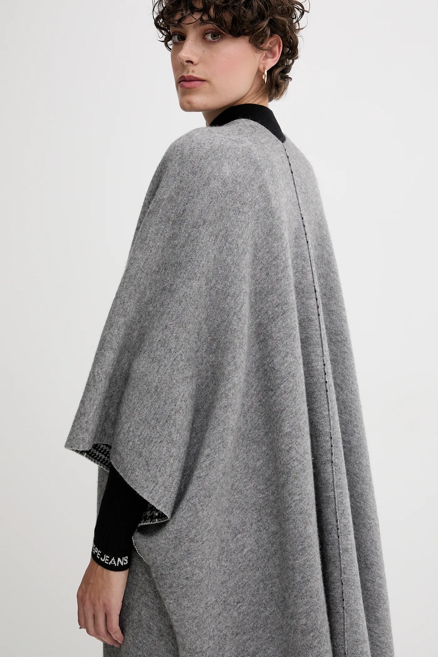 Πόντσο με προσθήκη μαλλιού, διπλής όψης United Colors of Benetton χρώμα: γκρι, 112HEU01N φωτογραφία