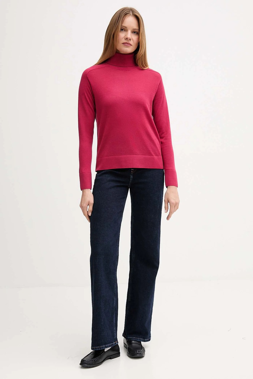 Шерстяной свитер United Colors of Benetton цвет розовый лёгкий с гольфом 11AHD203Y