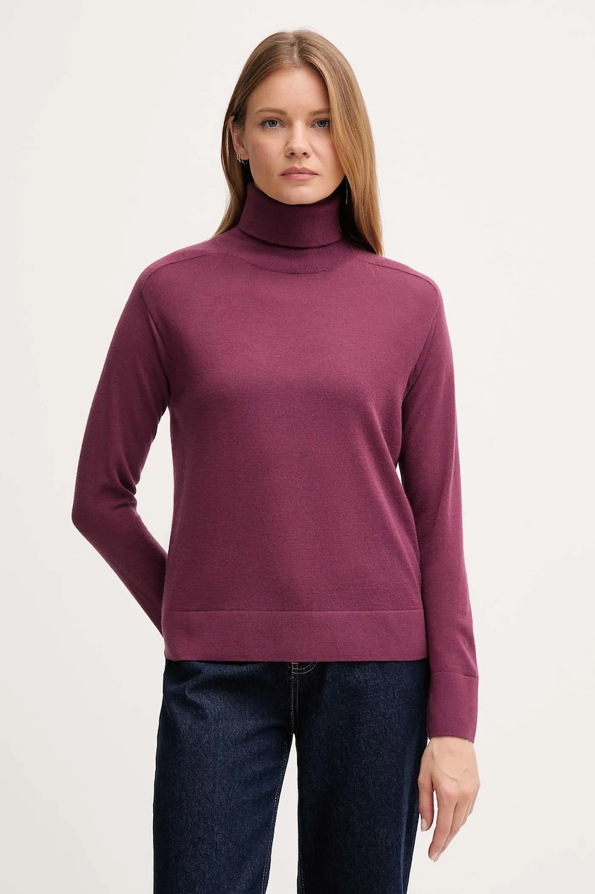 United Colors of Benetton pulover de lână culoarea violet, light, cu guler, 11AHD203Y