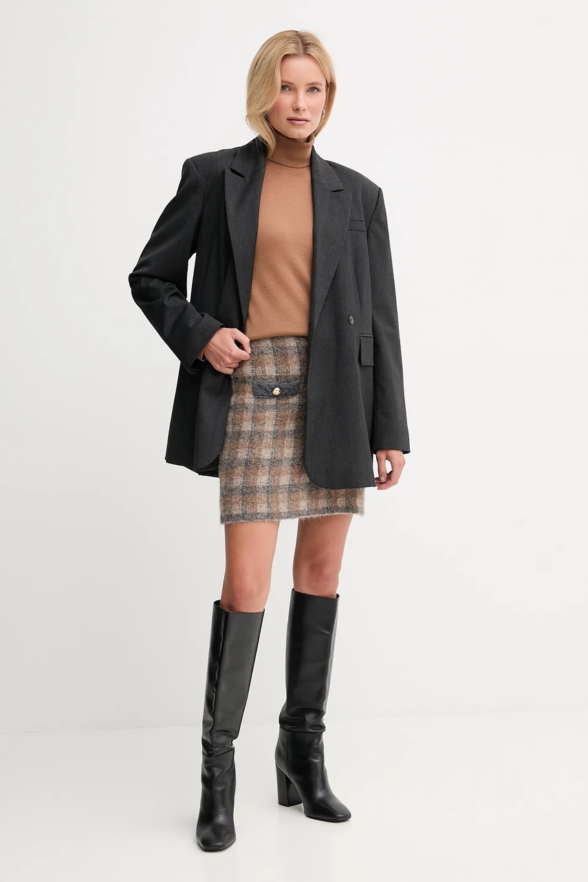 Шерстяной свитер United Colors of Benetton цвет коричневый лёгкий с гольфом 11AHD203Y