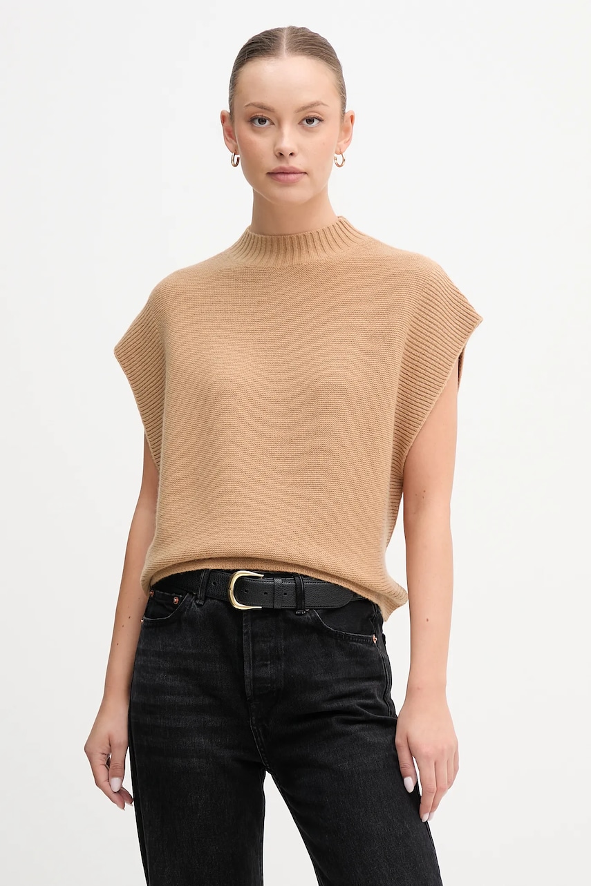 United Colors of Benetton vestă din amestec de lână culoarea verde, cu turtleneck, 1244D10EF