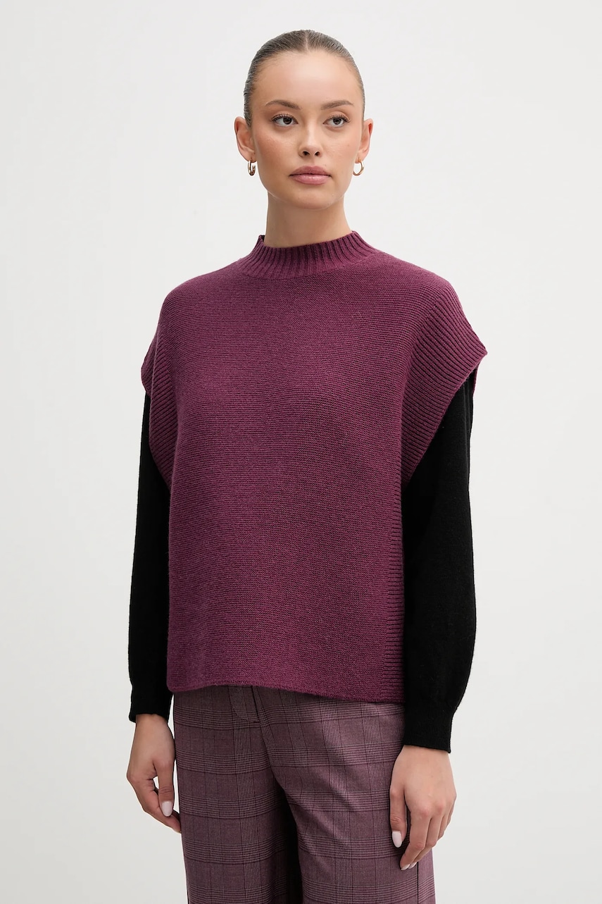 United Colors of Benetton vestă din amestec de lână culoarea violet, cu turtleneck, 1244D10EF