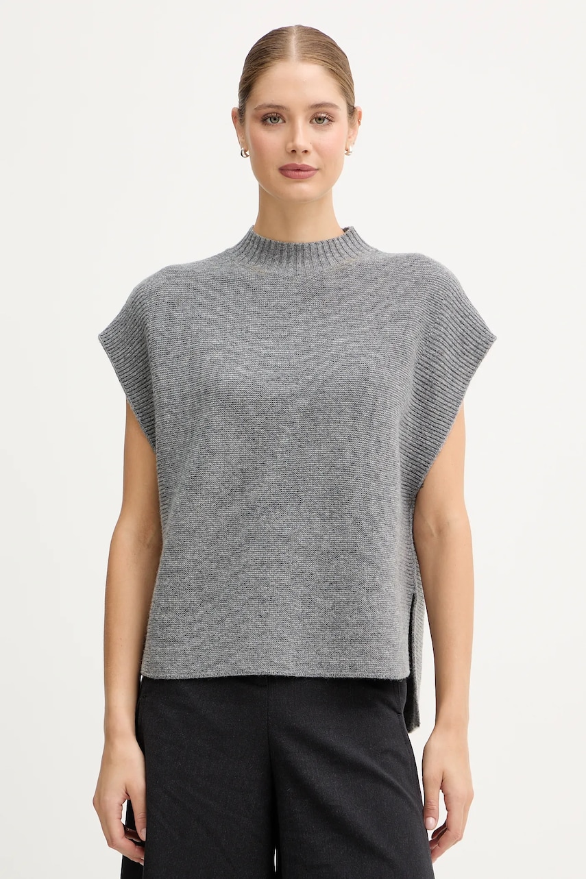 United Colors of Benetton vestă din amestec de lână culoarea gri, cu turtleneck, 1244D10EF