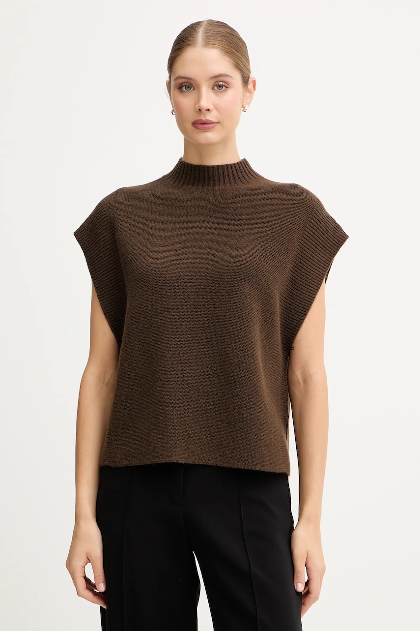 United Colors of Benetton vestă din amestec de lână culoarea maro, cu turtleneck, 1244D10EF