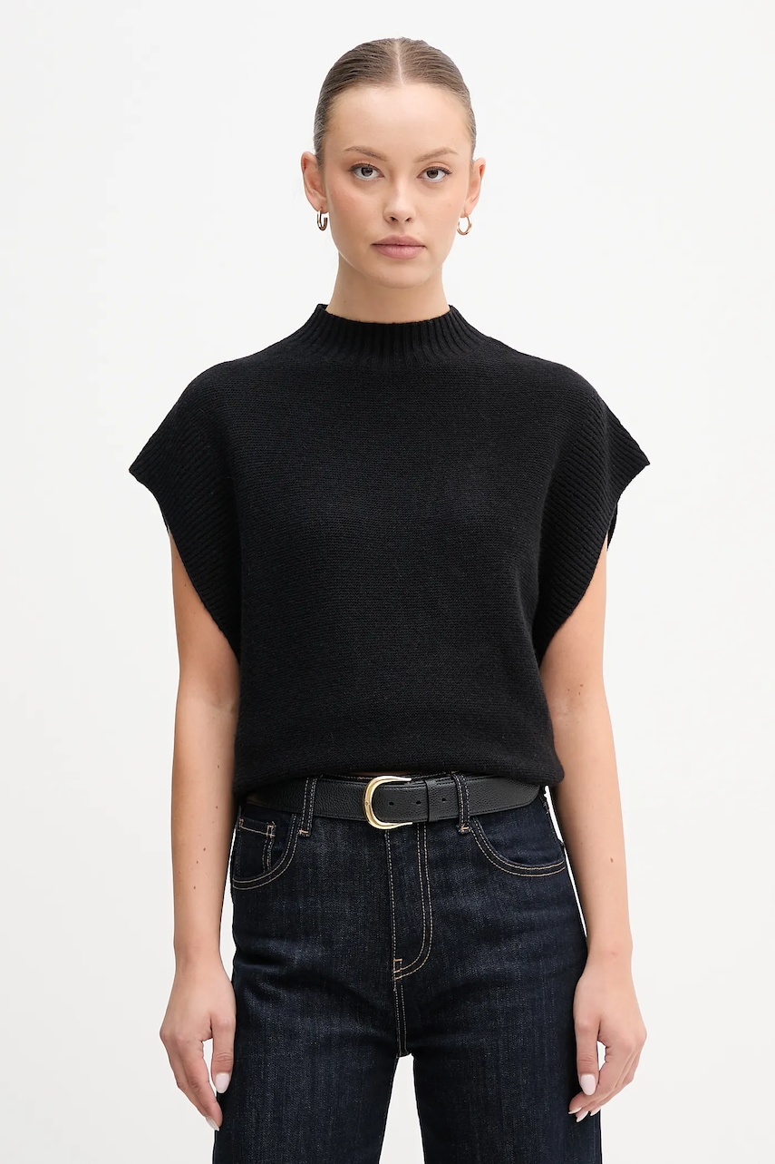 United Colors of Benetton vestă din amestec de lână culoarea negru, cu turtleneck, 1244D10EF
