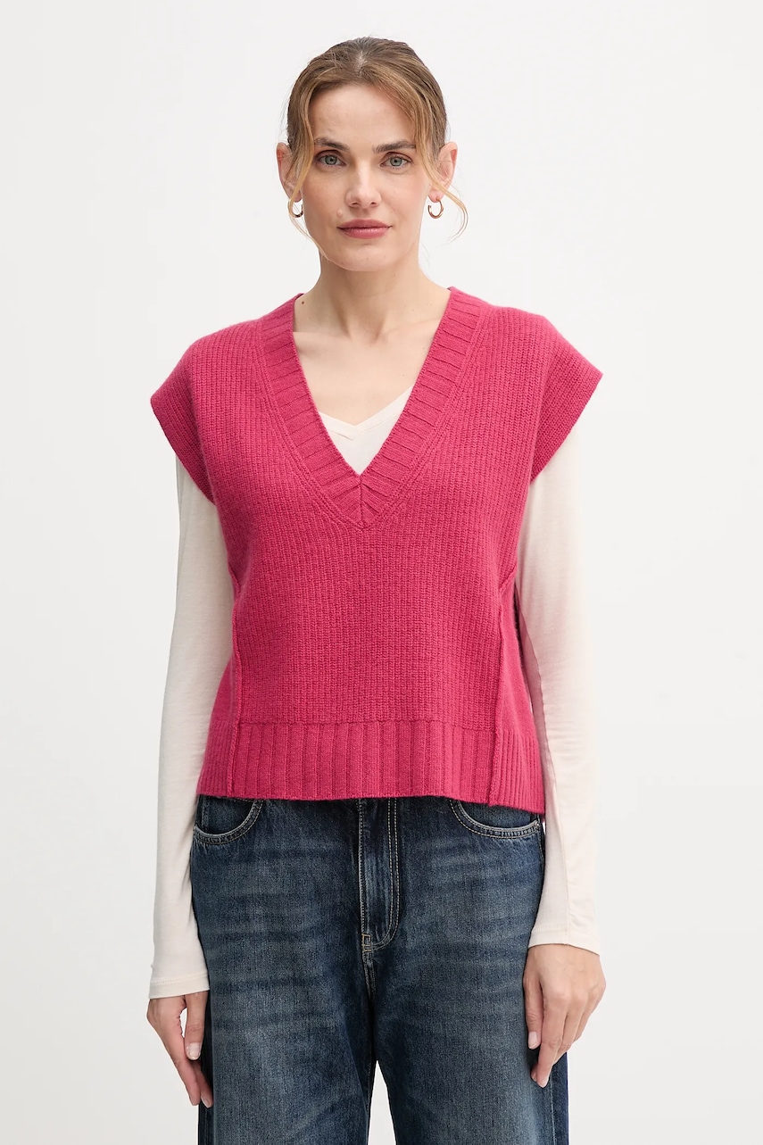 United Colors of Benetton vestă din amestec de lână culoarea roz, 126WD4033