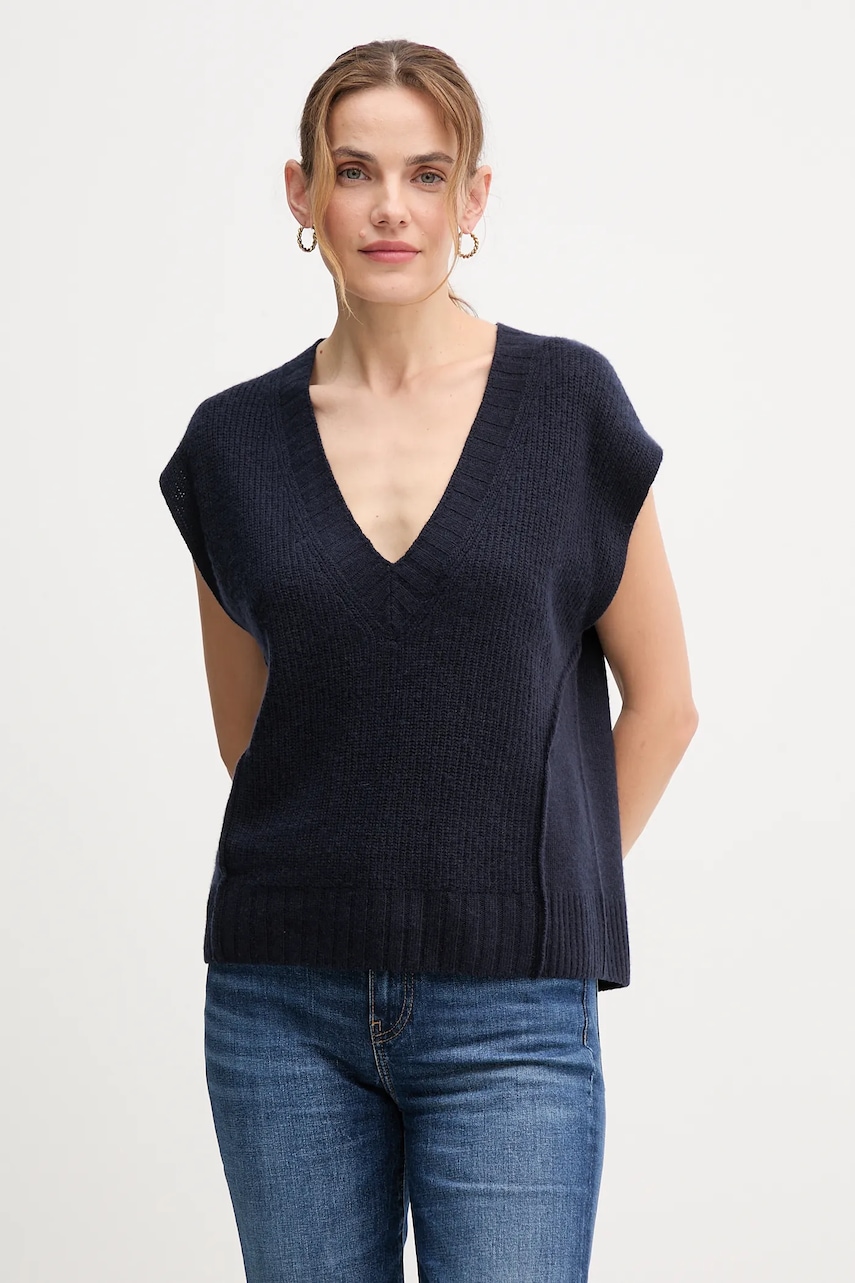 United Colors of Benetton vestă din amestec de lână culoarea bleumarin, 126WD4033