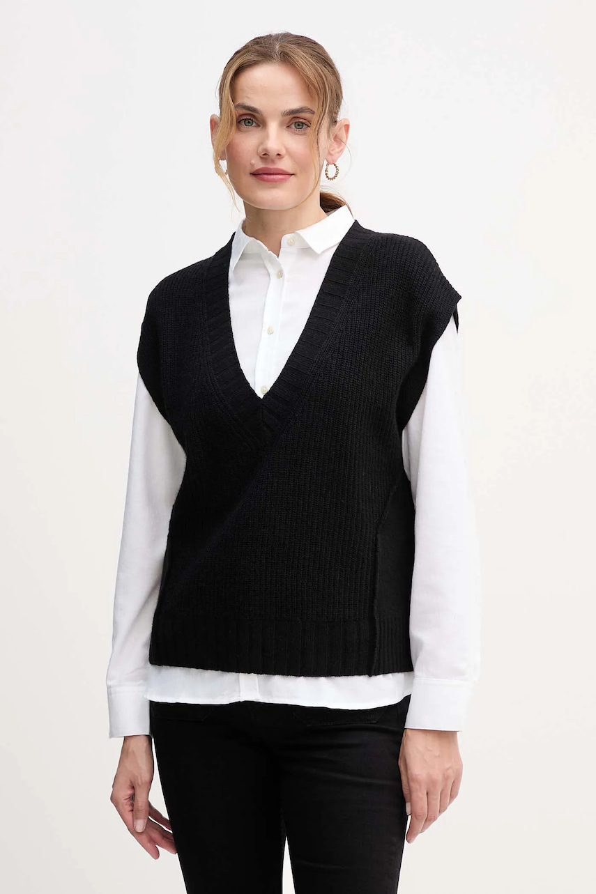 United Colors of Benetton vestă din amestec de lână culoarea negru, 126WD4033