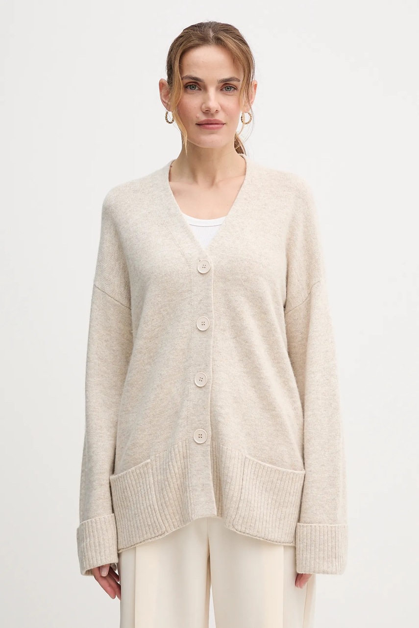 United Colors of Benetton cardigan din amestec de lână culoarea bej, 126WD604Z