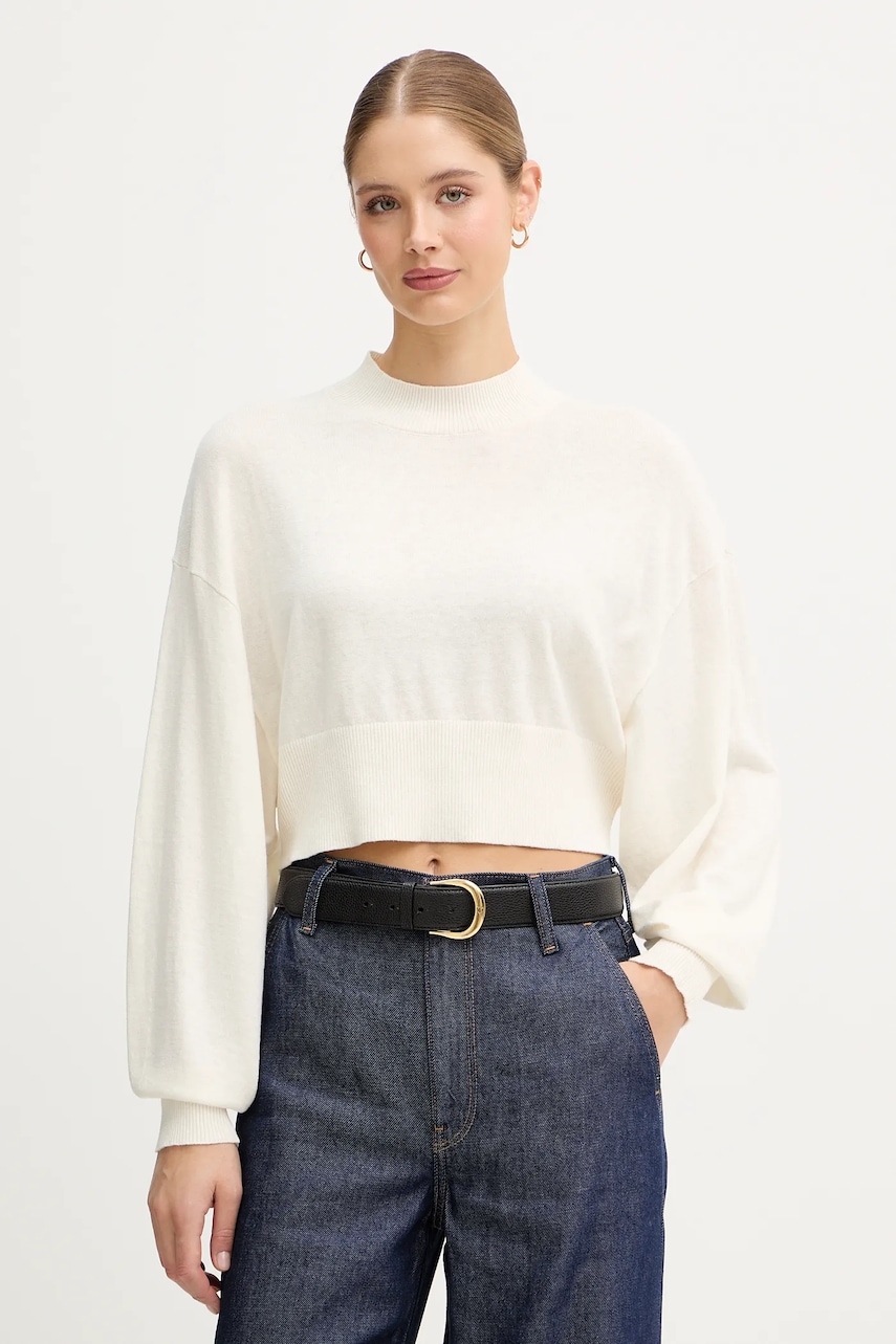 United Colors of Benetton pulover din amestec de lână culoarea bej, light, cu turtleneck, 1Y6SD2041