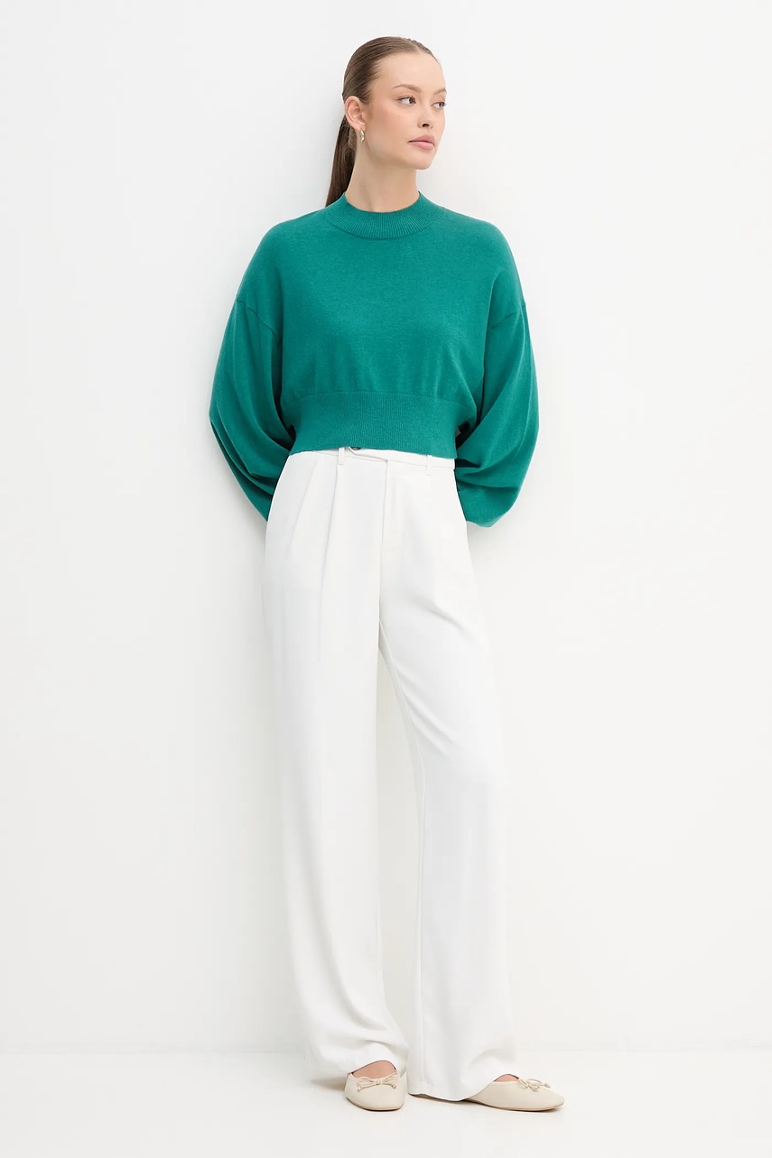 Свитер с добавлением шерсти United Colors of Benetton цвет зелёный лёгкий с полугольфом 1Y6SD2041