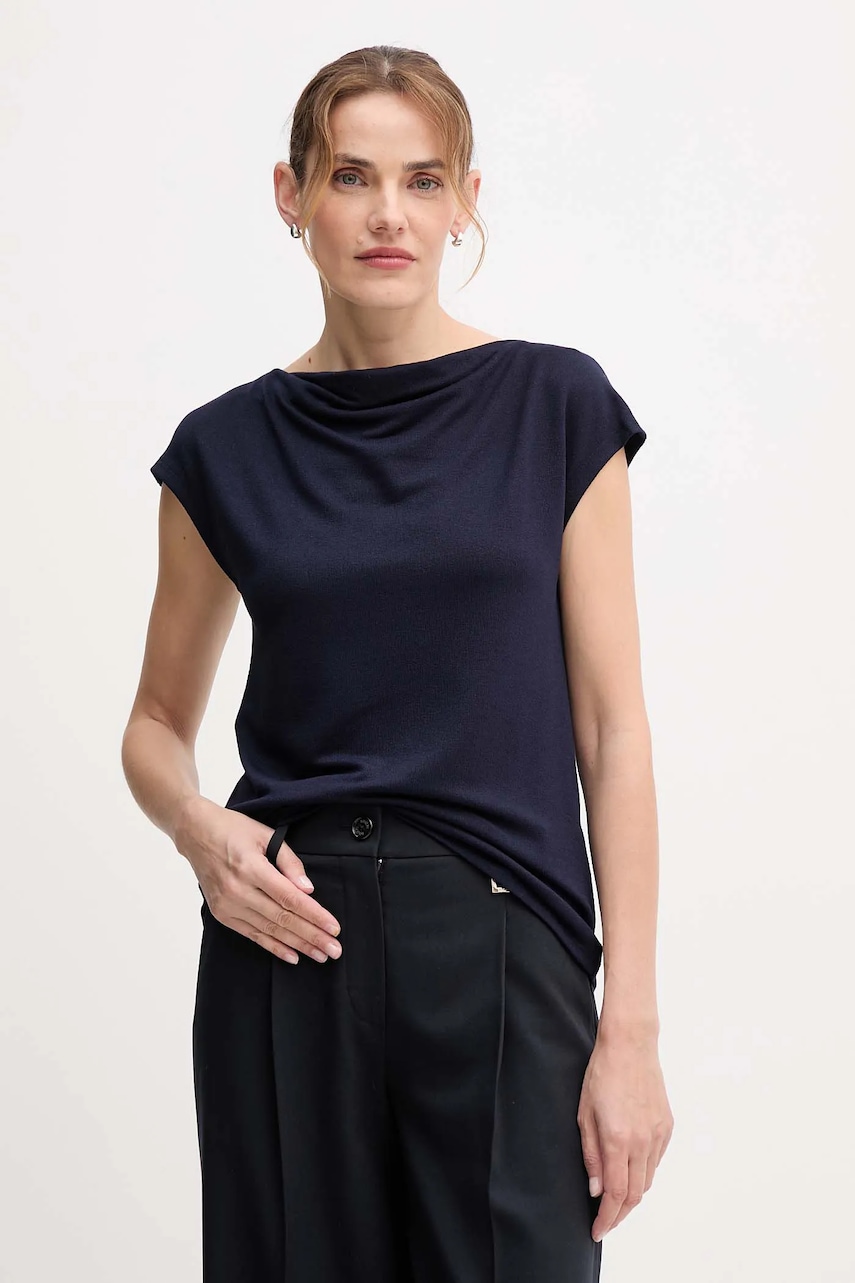 Levně Halenka United Colors of Benetton dámská, tmavomodrá barva, hladká, 31NLD10AS