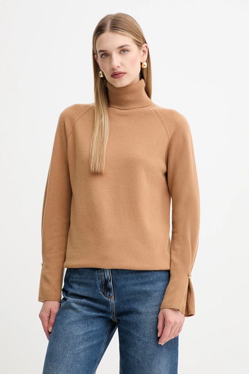 Fracomina pulover de lână culoarea bej, light, cu guler, FR25WT7013K47301