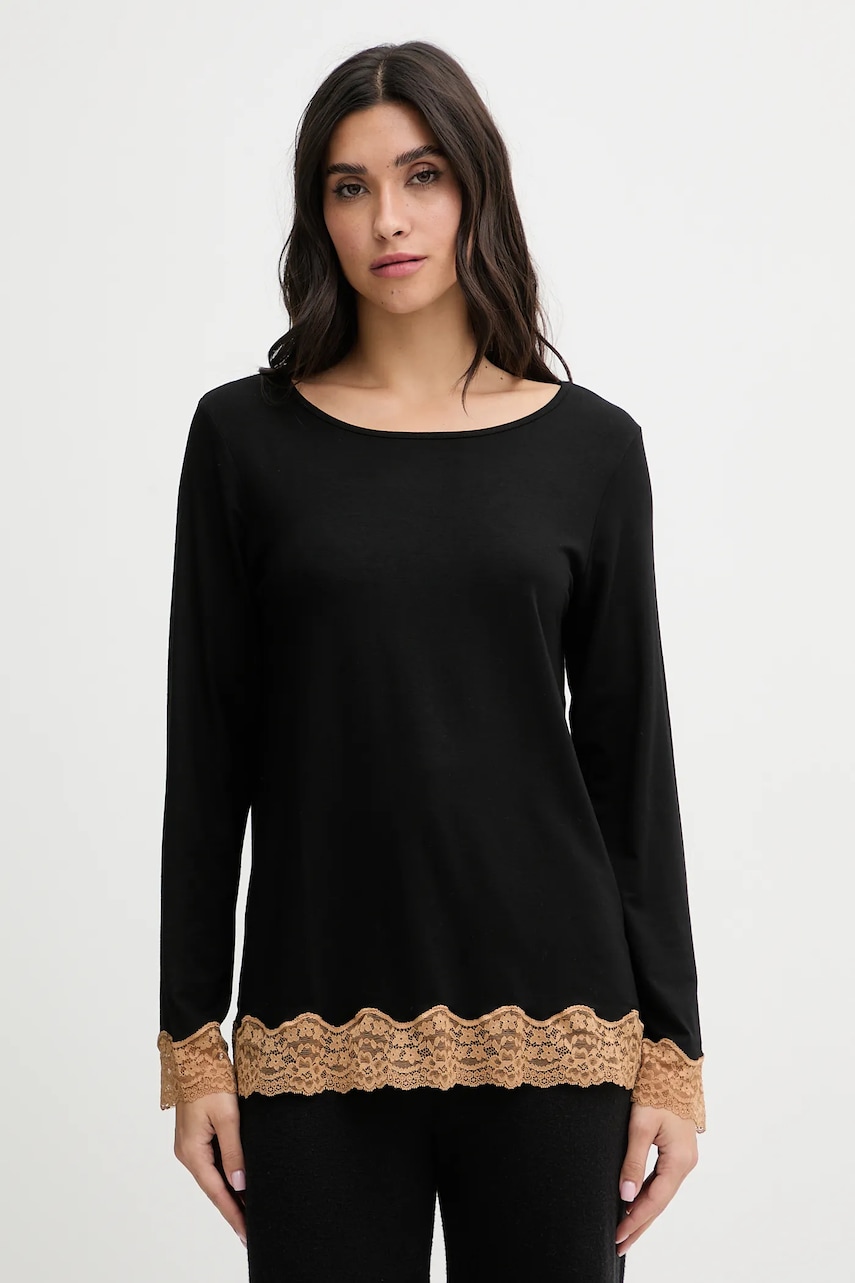 United Colors of Benetton longsleeve de pijama culoarea bej, 3Z123M07X