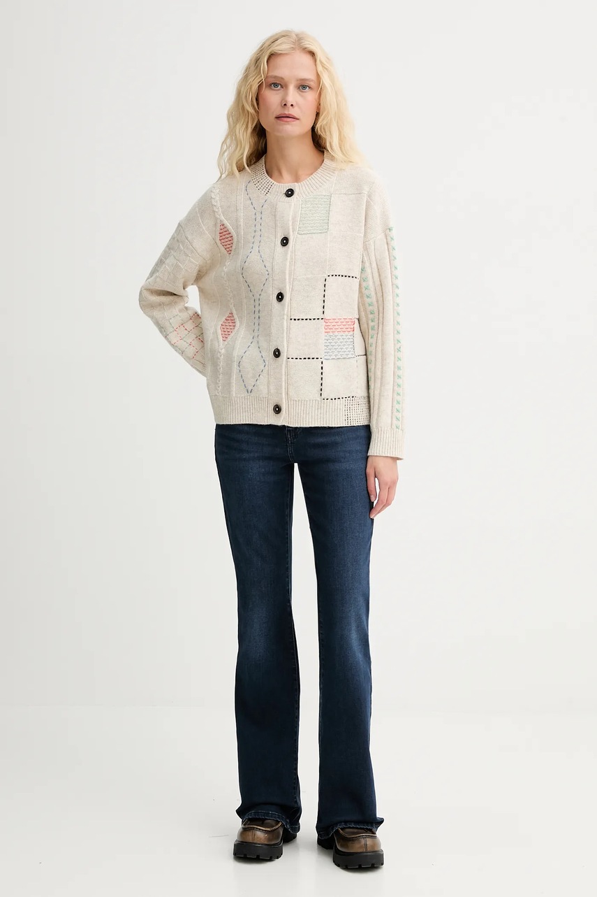 Кардиган с шерстью PS Paul Smith цвет бежевый лёгкий W2R-655N-T31380 Кардиган с шерстью PS Paul Smith цвет бежевый лёгкий W2R-655N-T31380