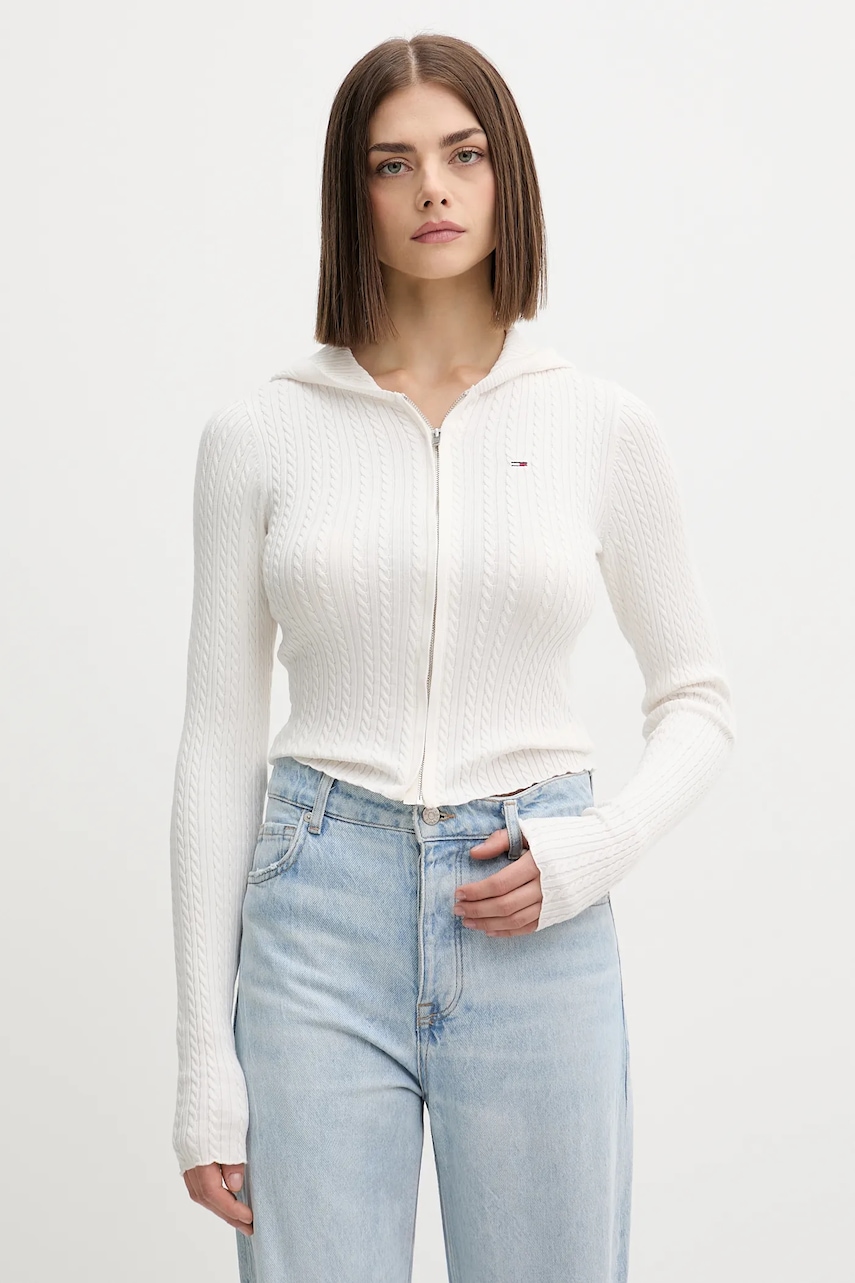 Tommy Jeans cardigan culoarea alb, light, DW0DW21673