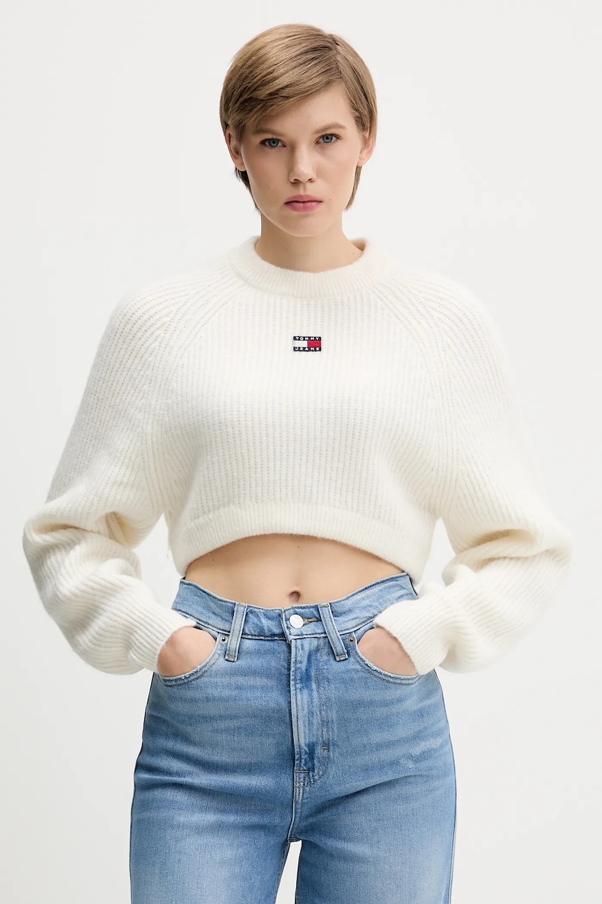 Tommy Jeans pulover din amestec de lână culoarea alb, DW0DW21677