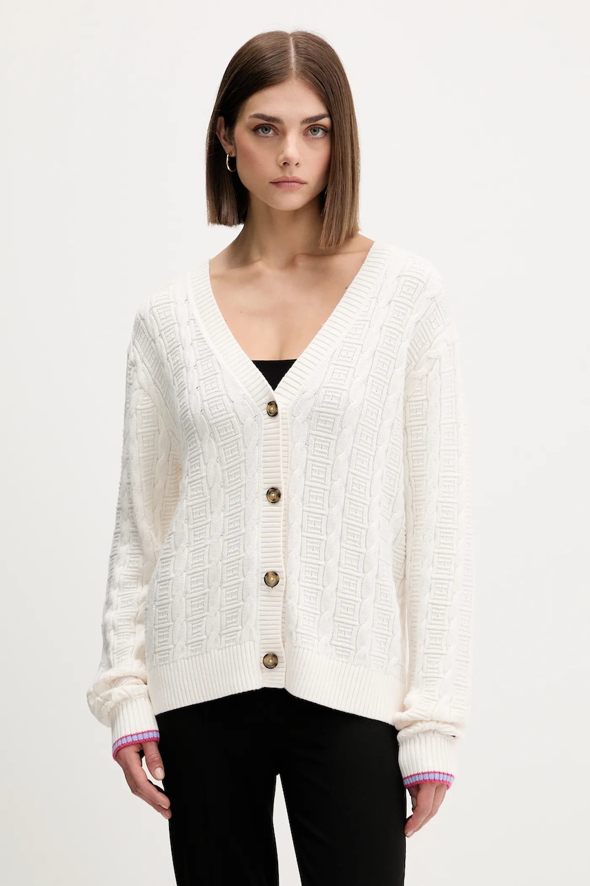 Levně Bavlněný kardigan Tommy Jeans dámský, béžová barva, DW0DW21681