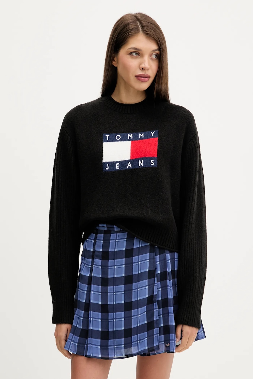 Tommy Jeans pulover din amestec de lână culoarea negru, light, DW0DW21782