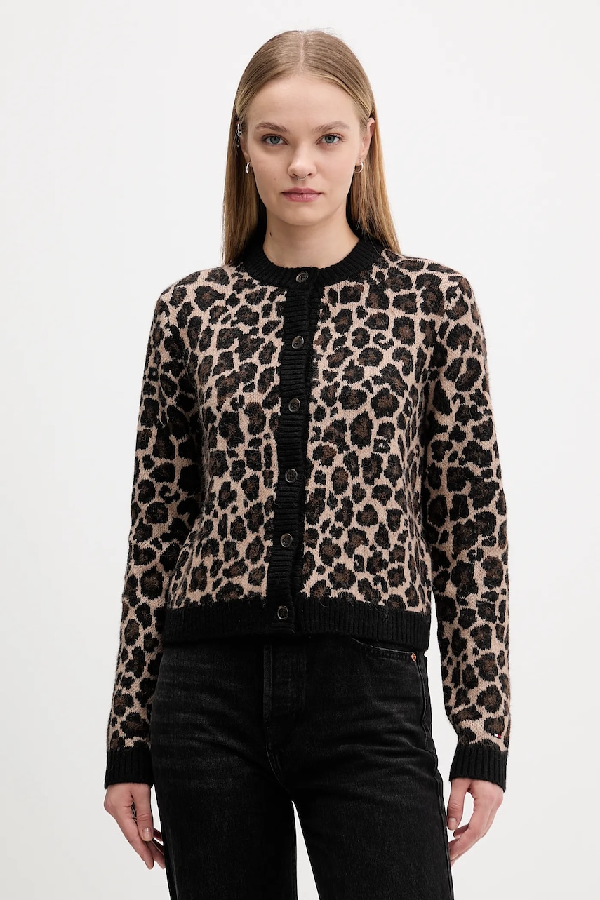 Tommy Jeans cardigan din amestec de lână culoarea maro, călduros, DW0DW21968