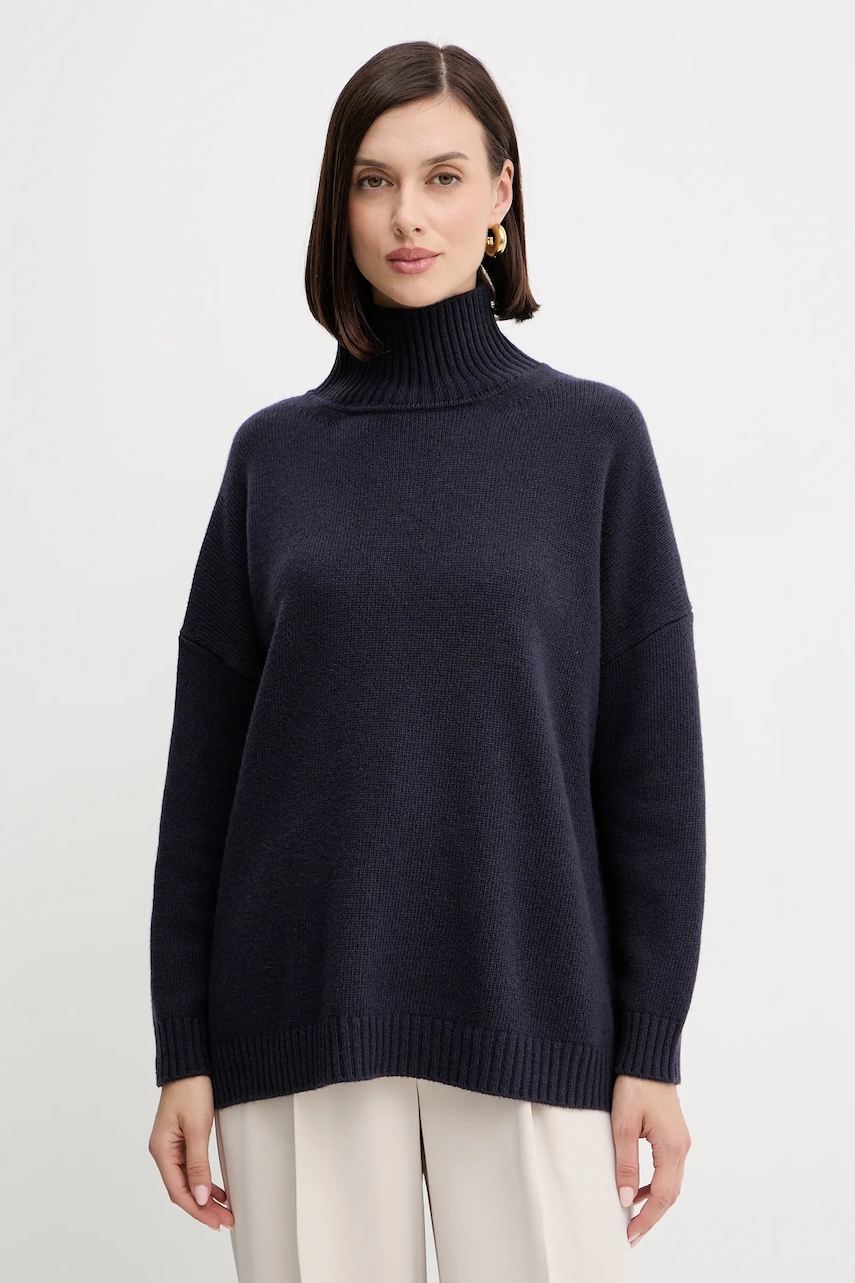 Weekend Max Mara pulover de lână BORGIA culoarea bleumarin, cu guler, 2525366112600