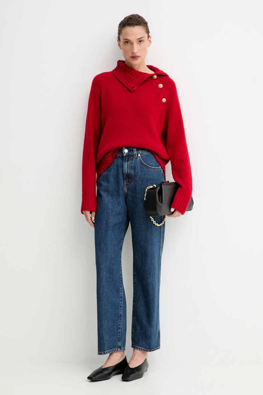 Кашемировый свитер ZADIG&VOLTAIRE цвет красный тёплый с гольфом KWSW02793