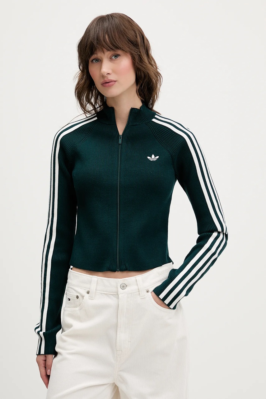 Levně Kardigan adidas Originals Slim Knit Tt dámský, zelená barva, JY2599