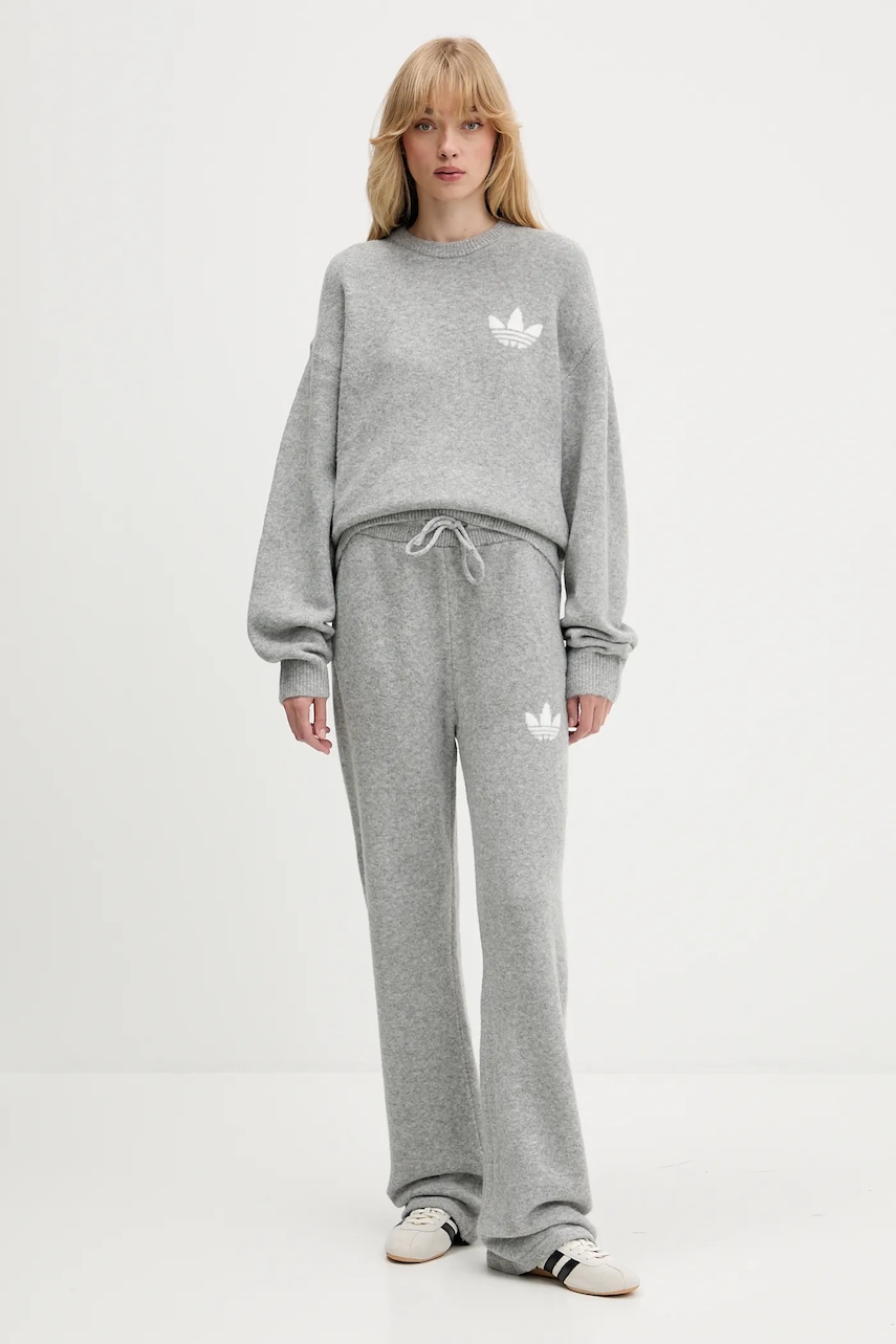 Штаны с примесью шерсти adidas Originals Knitted Pants цвет серый однотонные KF2534 Штаны с примесью шерсти adidas Originals Knitted Pants цвет серый однотонные KF2534