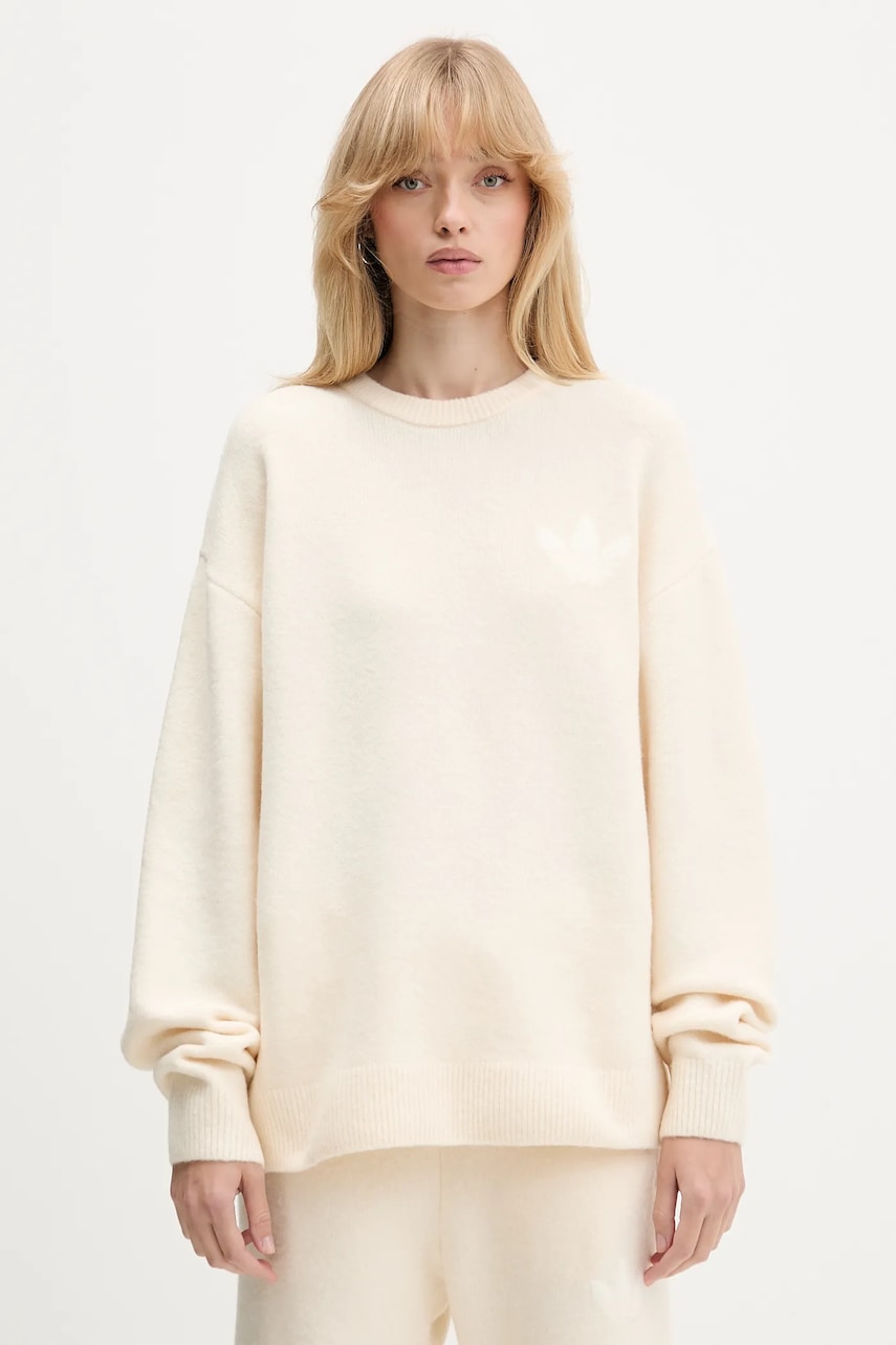 adidas Originals pulover din amestec de lână Knitted Sweater culoarea bej, KF2339