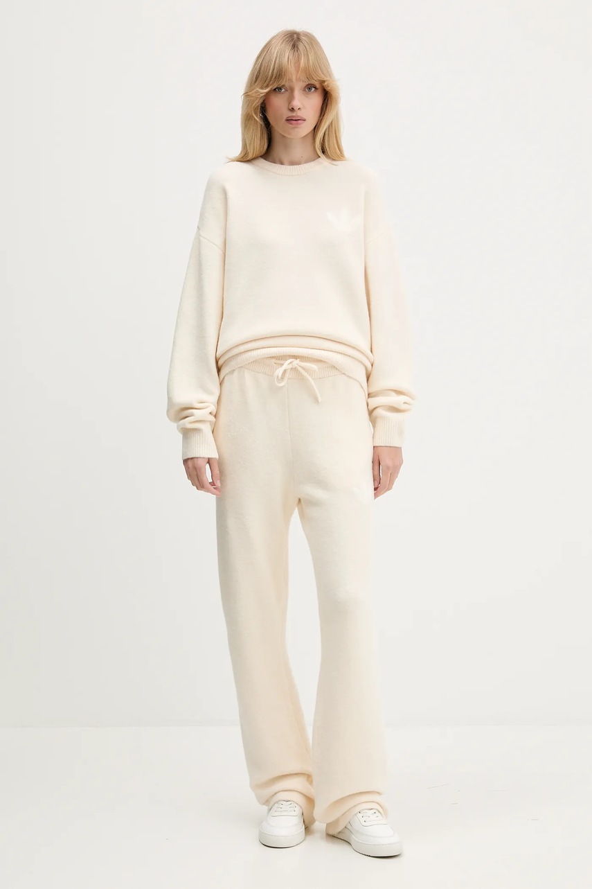 Штаны с примесью шерсти adidas Originals Knitted Pants цвет бежевый однотонные KF2536