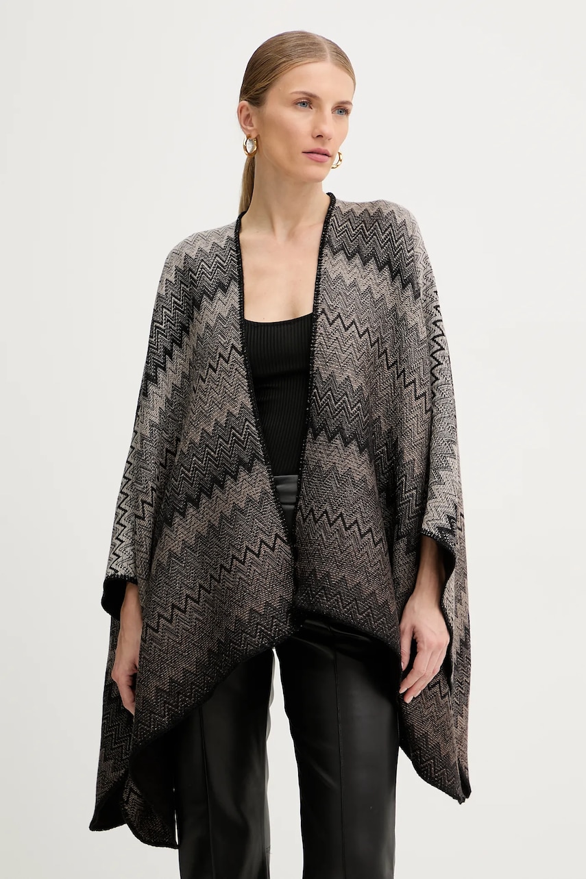 Missoni poncho de lână culoarea maro, light, MA80WODA420