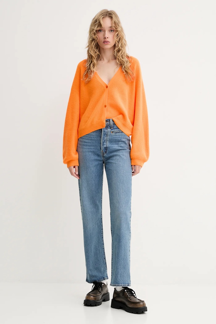 Кардиган с шерстью American Vintage цвет оранжевый лёгкий RAX19C
