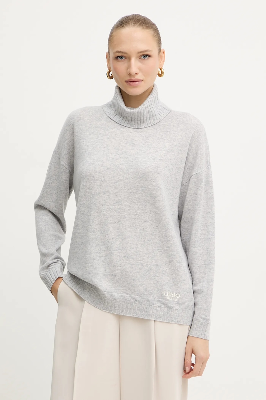 Vlněný svetr Liu Jo dámský, šedá barva, s golfem, TF5179.MS026