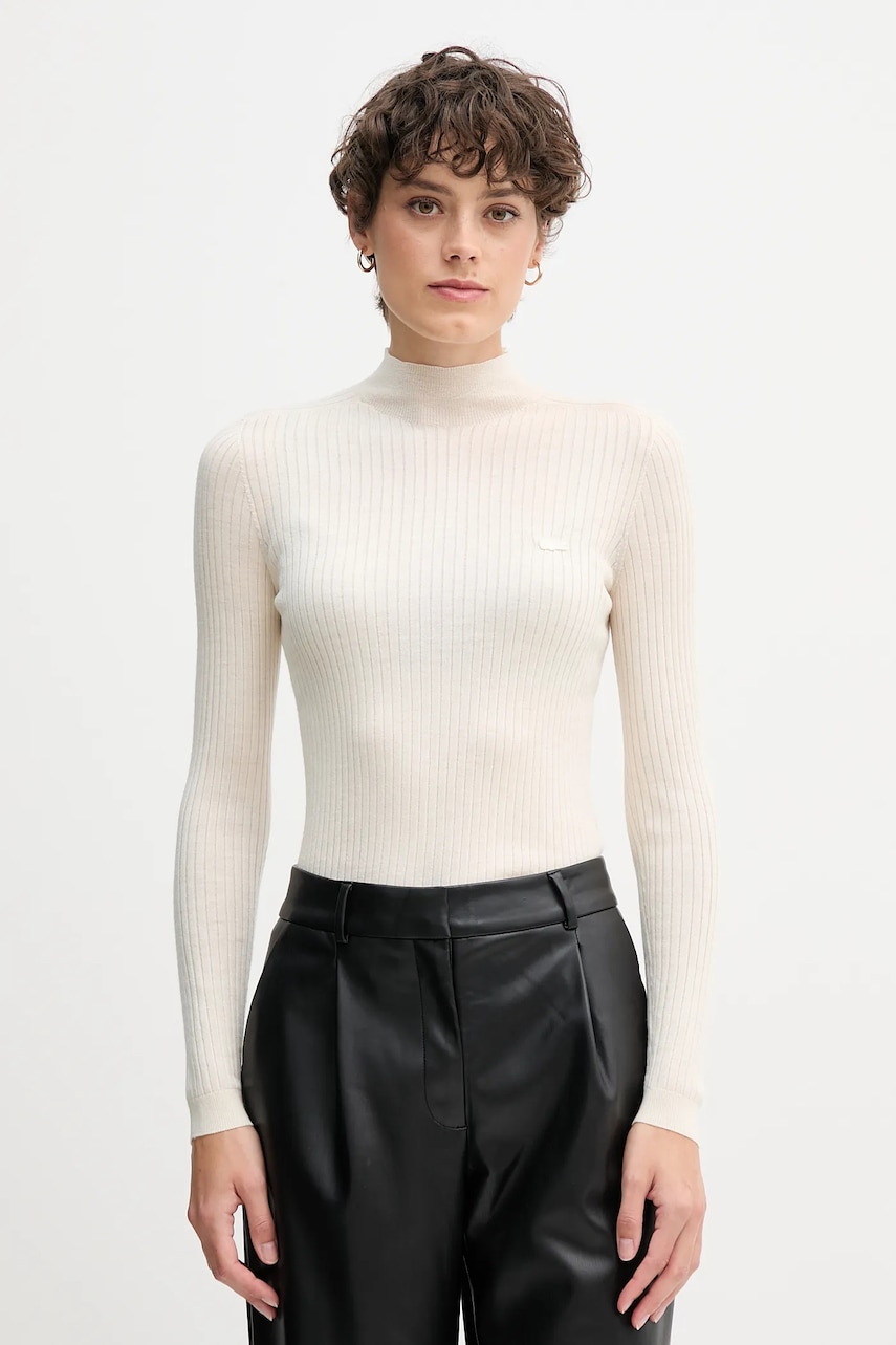 Lacoste pulover de lână culoarea bej, light, cu turtleneck, AF4189