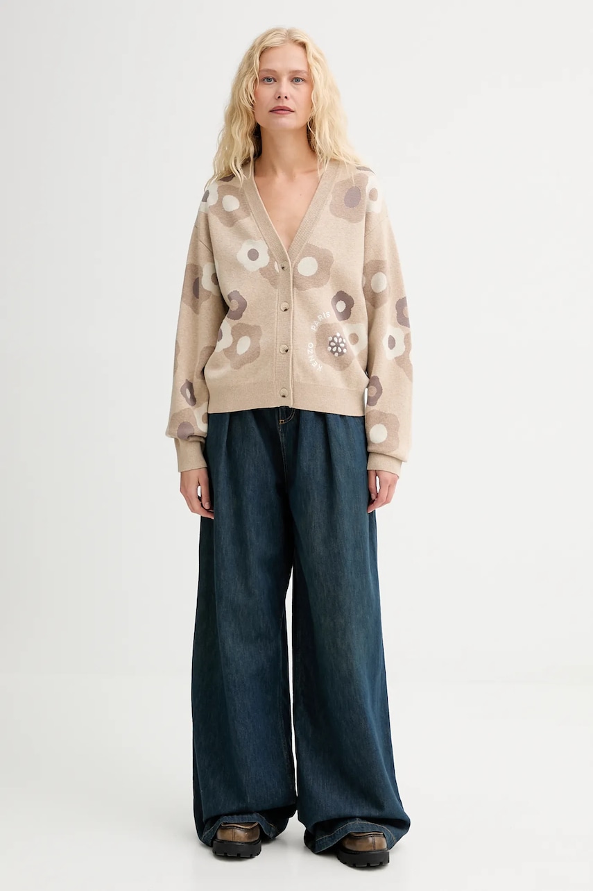 Кардиган с шерстью Kenzo цвет бежевый лёгкий FF62CA7023CR Кардиган с шерстью Kenzo цвет бежевый лёгкий FF62CA7023CR