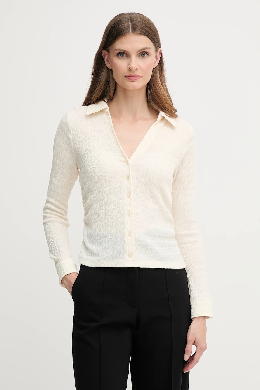 Dkny cămașă culoarea bej, cu guler clasic, slim, DJ5T1385