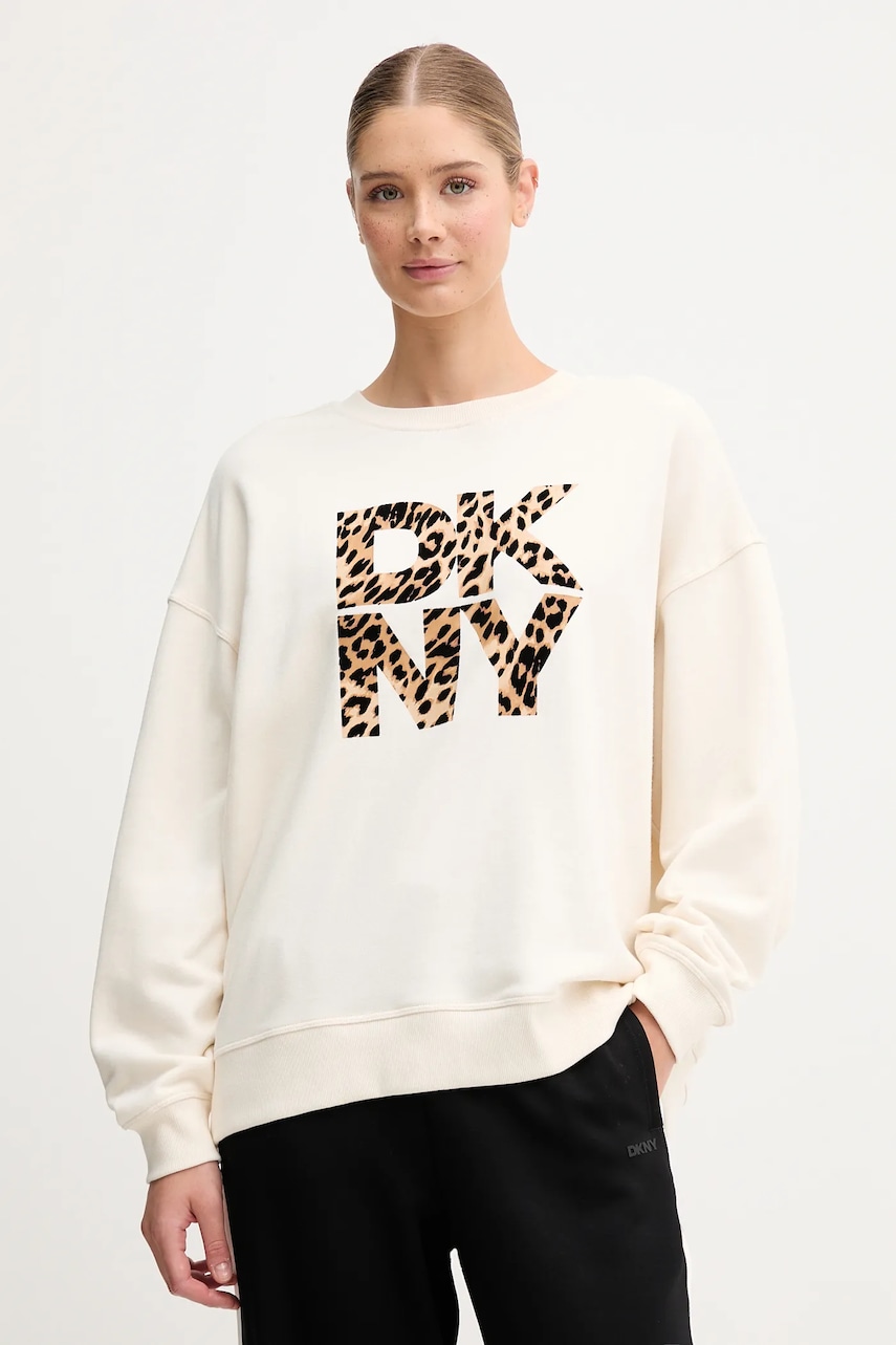 Dkny bluză culoarea bej, cu imprimeu, DP5T1433