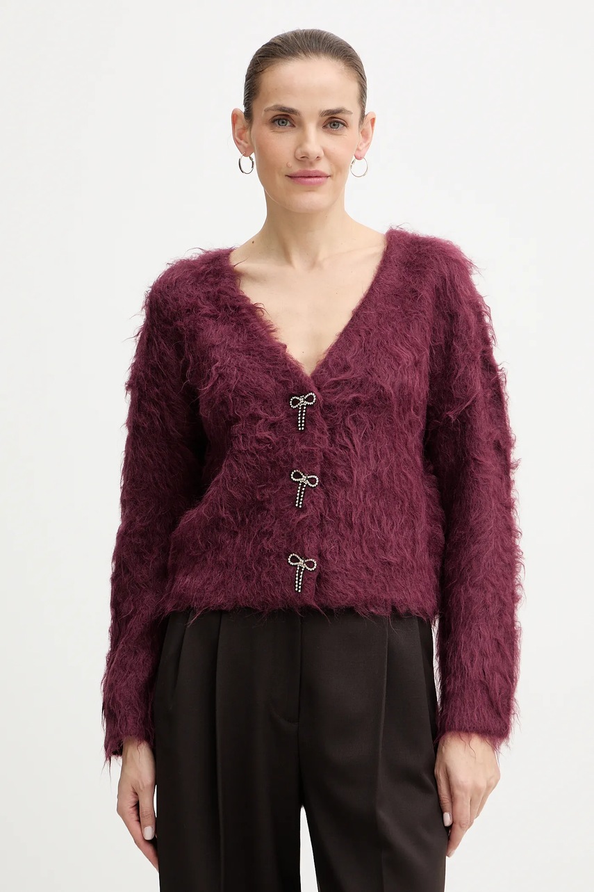 Levně Kardigan s příměsí vlny z alpaky Guess TOMIKO vínová barva, W5BR91 Z3JI2