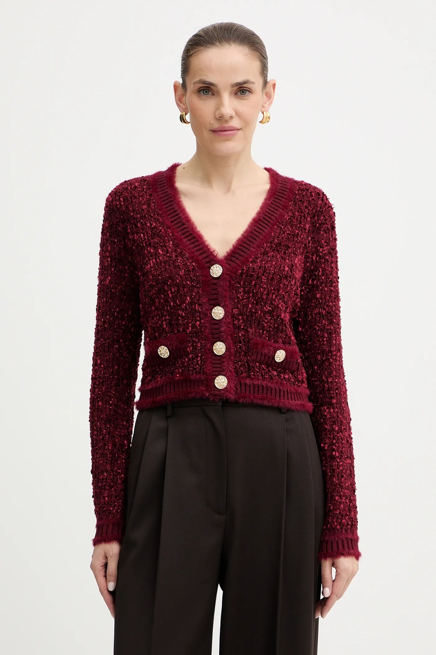 Levně Kardigan Guess AOMORI dámský, vínová barva, W5BR0E Z4090