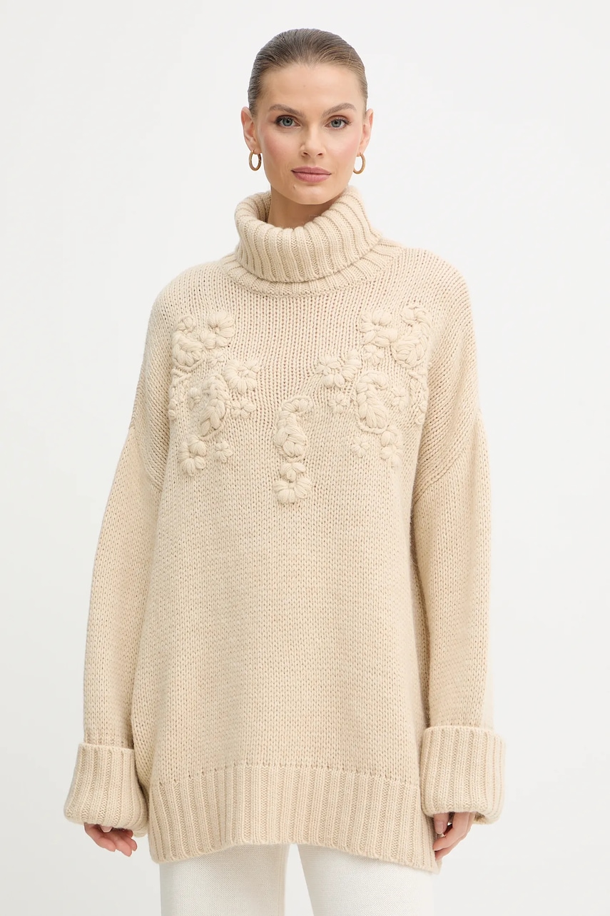 Levně Svetr s příměsí vlny Marciano by Guess AHLAM béžová barva, s golfem, 5BGR28 5895Z