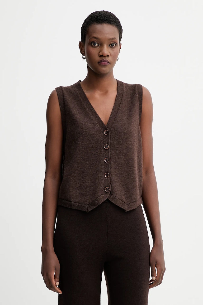 Sessun vestă de lână culoarea maro, light, 25109008