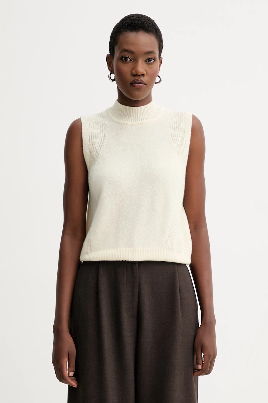 Sessun vestă de lână culoarea bej, light, cu turtleneck, 25109018