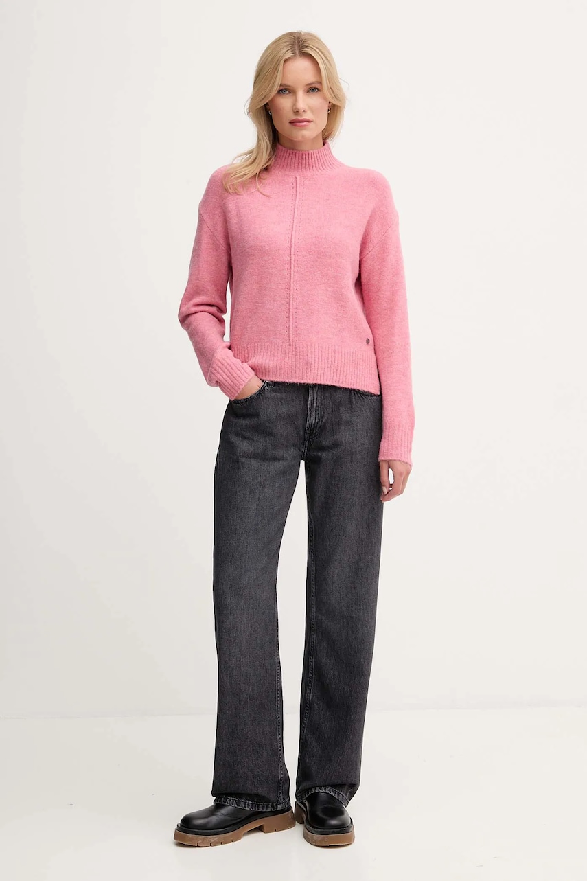 Свитер с примесью шерсти Pepe Jeans цвет розовый с полугольфом PL7000032 Свитер с примесью шерсти Pepe Jeans цвет розовый с полугольфом PL7000032