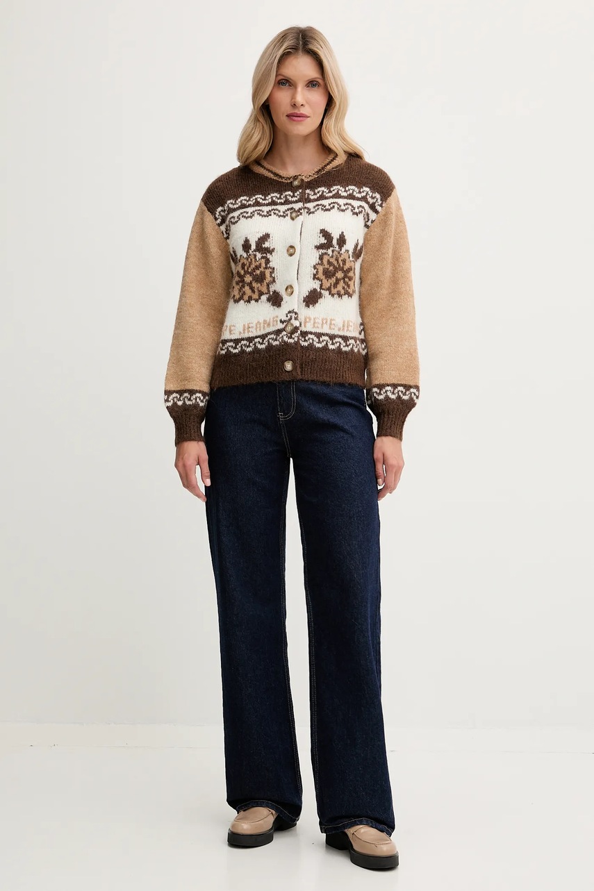 Кардиган с добавлением шерсти Pepe Jeans цвет коричневый тёплый PL7000040