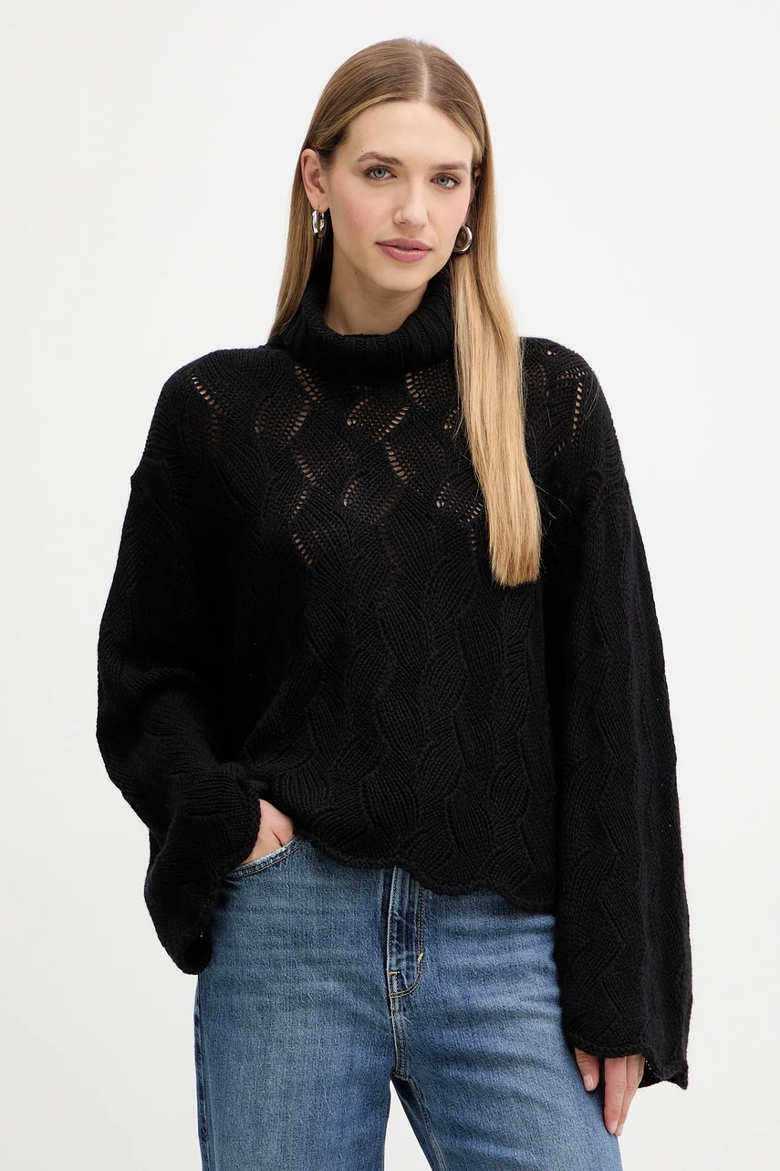 Levně Svetr s příměsí vlny Twinset černá barva, s golfem, 252TT3424