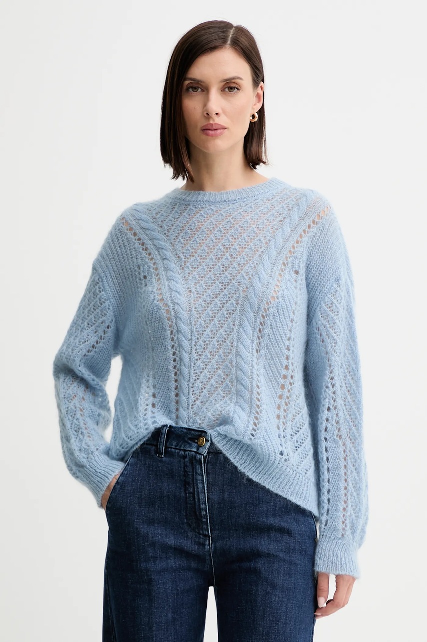 Levně Vlněný svetr Twinset dámský, modrá barva, 252TT3201