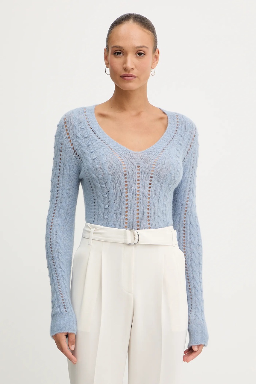 Levně Svetr s příměsí vlny Twinset modrá barva, 252TT3137