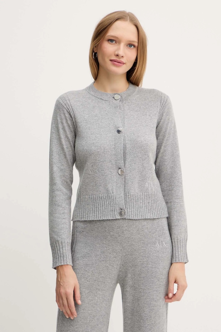 Armani Exchange cardigan din amestec de lână culoarea gri, light, XW001163 AF16181